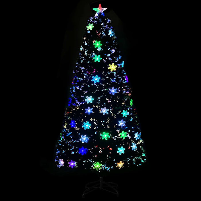 Albero Natale con Fiocchi di Neve a LED Nero 120cm Fibra Ottica 328461