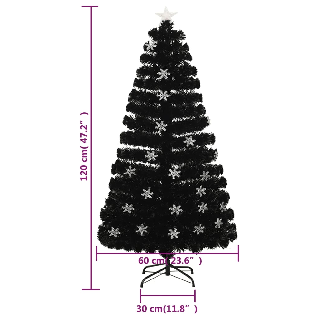 Albero Natale con Fiocchi di Neve a LED Nero 120cm Fibra Ottica