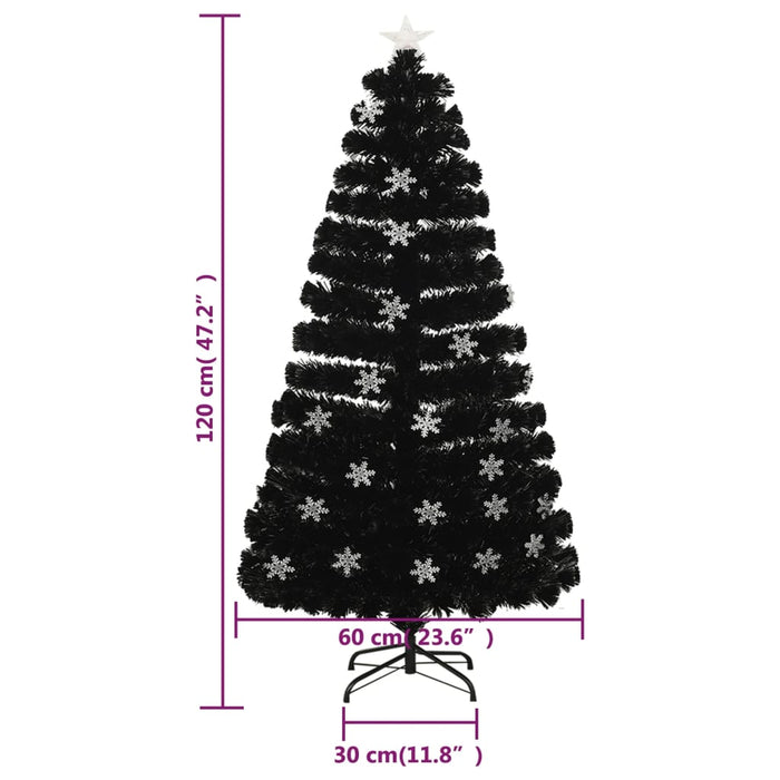 Albero Natale con Fiocchi di Neve a LED Nero 120cm Fibra Ottica
