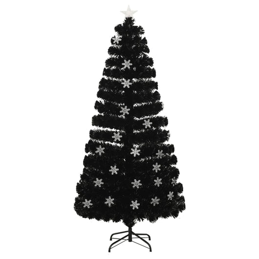 Albero Natale con Fiocchi di Neve a LED Nero 150cm Fibra Ottica 328462