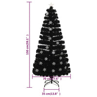 Albero Natale con Fiocchi di Neve a LED Nero 150cm Fibra Ottica 328462