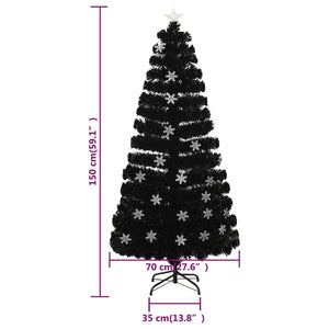 Albero Natale con Fiocchi di Neve a LED Nero 150cm Fibra Ottica 328462