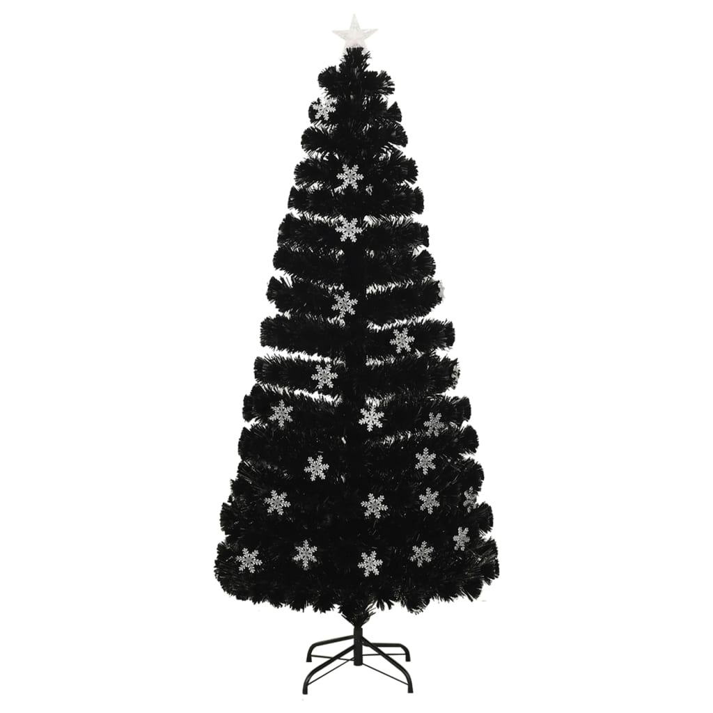 Albero Natale con Fiocchi di Neve a LED Nero 180cm Fibra Ottica 328463