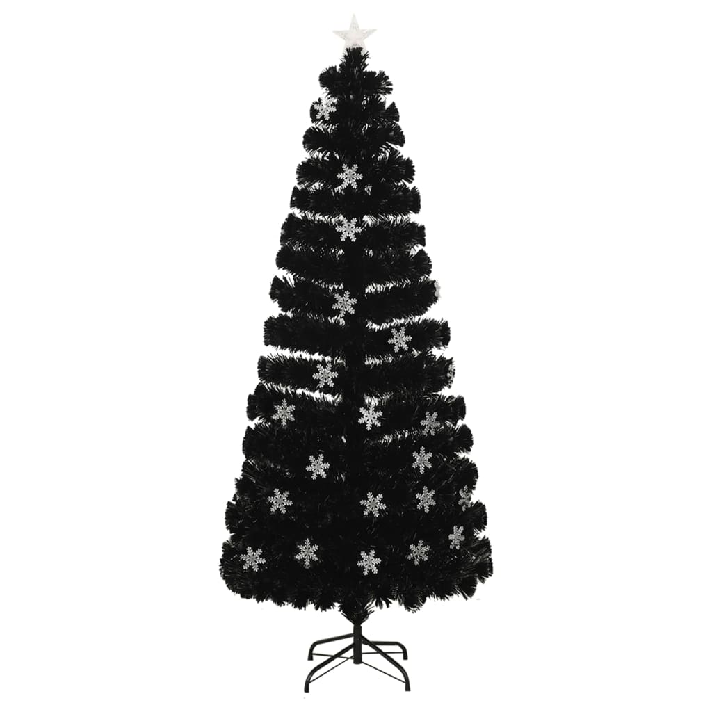Albero Natale con Fiocchi di Neve a LED Nero 210cm Fibra Ottica 328464
