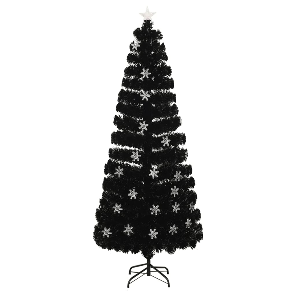 Albero Natale con Fiocchi di Neve a LED Nero 240cm Fibra Ottica 328465