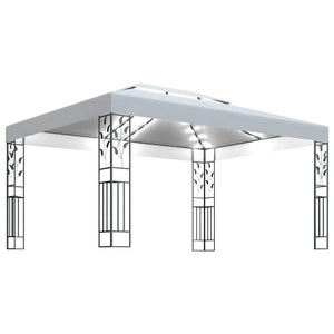 Gazebo con Tetto Doppio e Stringa di Luci LED 3x4 m Bianco