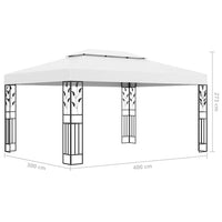 Gazebo con Tetto Doppio e Stringa di Luci LED 3x4 m Bianco