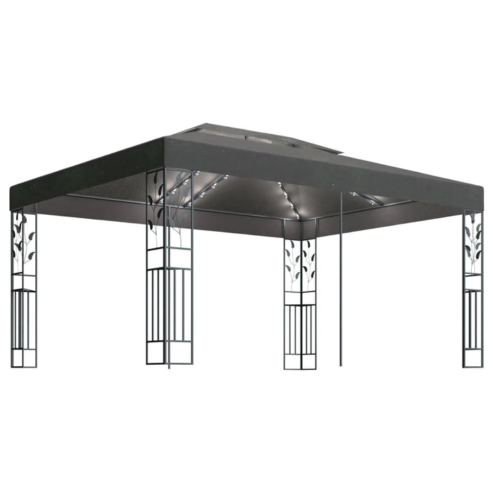 Gazebo con Tetto Doppio e Luci LED 3x4 m Antracite 3070299
