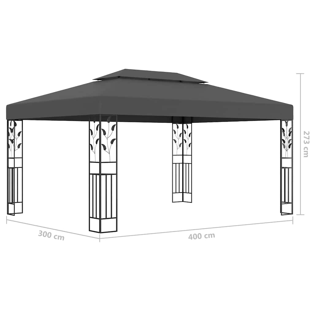 Gazebo con Tetto Doppio e Luci LED 3x4 m Antracite  cod mxl 47178