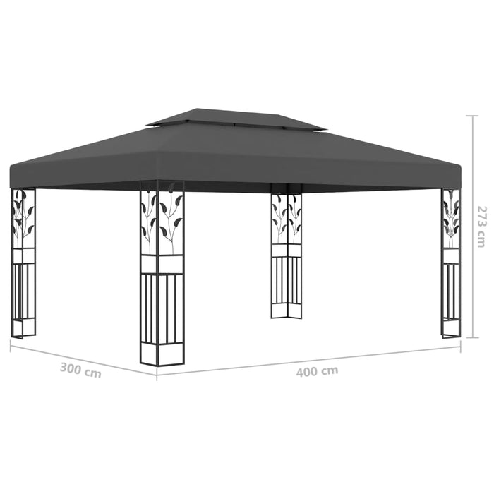 Gazebo con Tetto Doppio e Luci LED 3x4 m Antracite 3070299