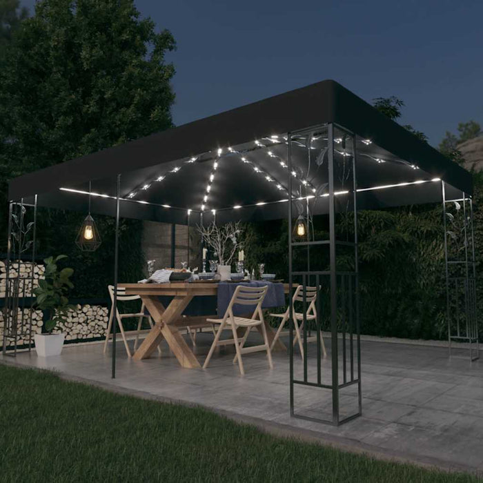 Gazebo con Tetto Doppio e Luci LED 3x4 m Antracite 3070299