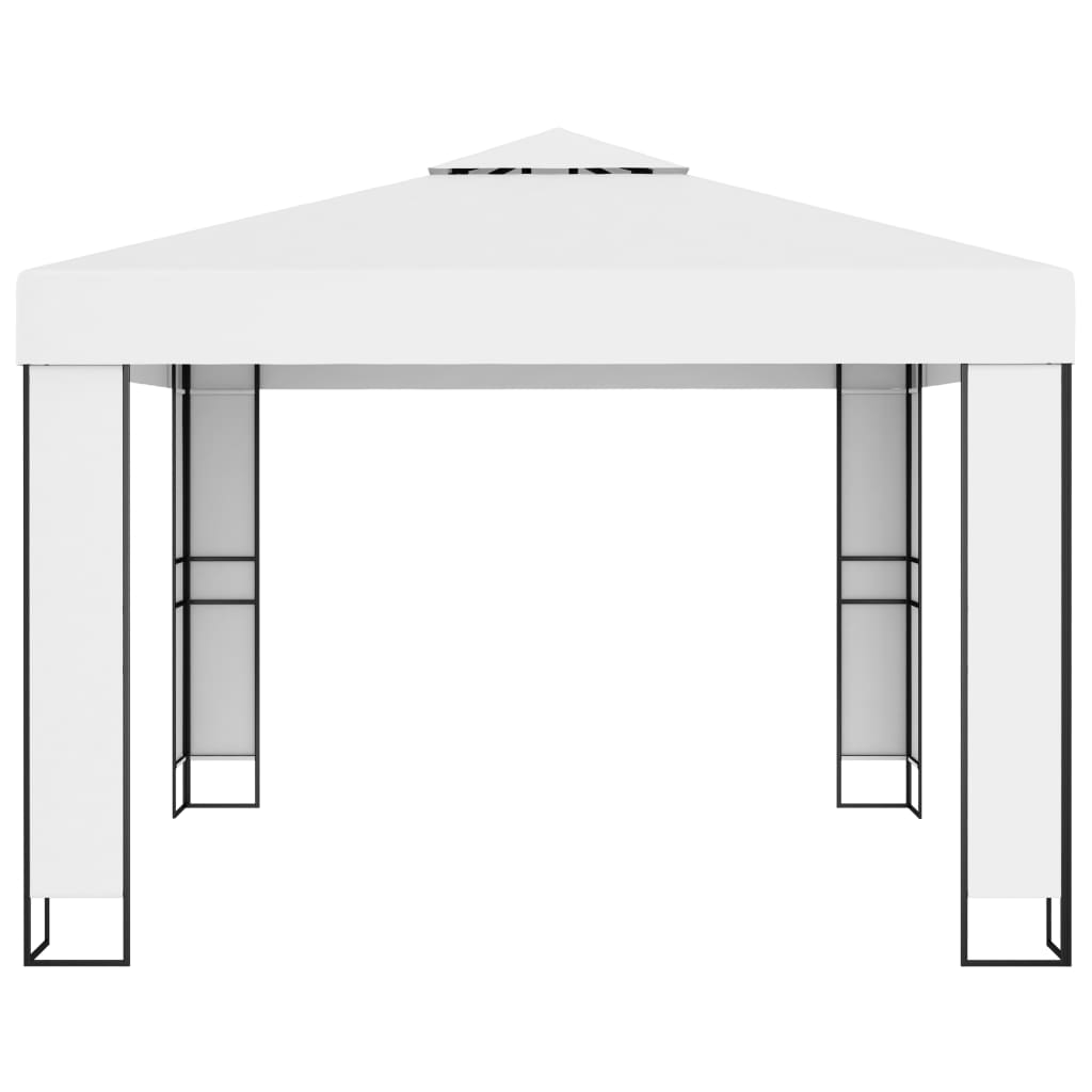 Gazebo con Tetto Doppio e Stringa di Luci LED 3x3 m Bianco