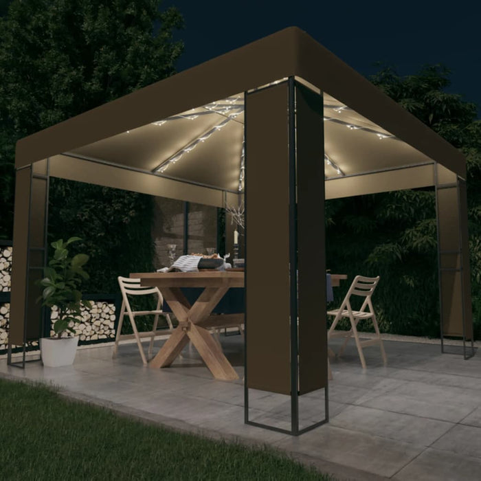 Gazebo con Tetto Doppio e Luci LED 3x3x2,7 m Grigio Talpa 3070303