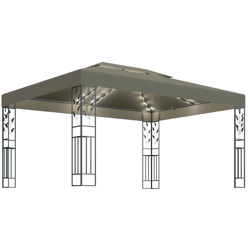 Gazebo con Tetto Doppio e Luci LED 3x4 m Grigio Talpa