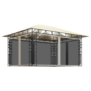 Gazebo con Zanzariera e Luci LED 4x3x2,73 m Crema 3070315