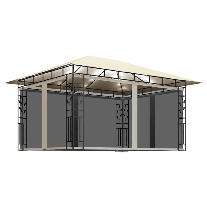 Gazebo con Zanzariera e Luci LED 4x3x2,73 m Crema 3070315