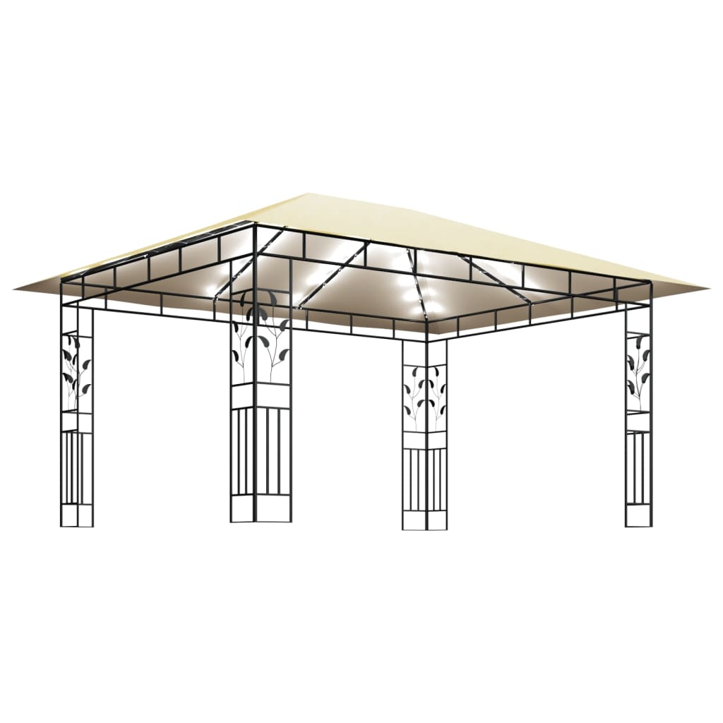 Gazebo con Zanzariera e Luci LED 4x3x2,73 m Crema 3070315