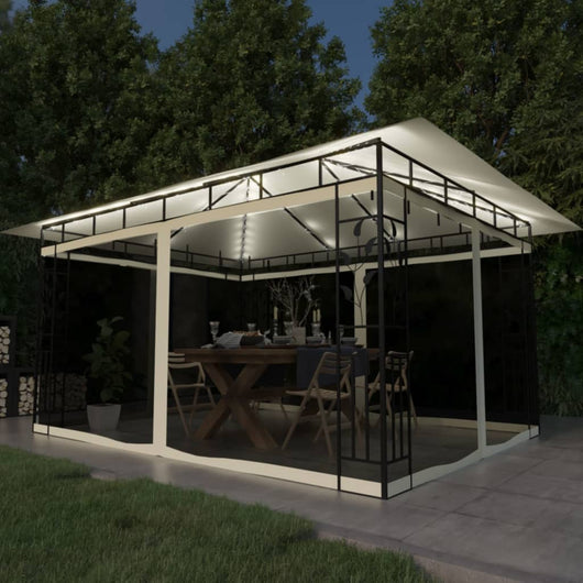 Gazebo con Zanzariera e Luci LED 4x3x2,73 m Crema  cod mxl 58743