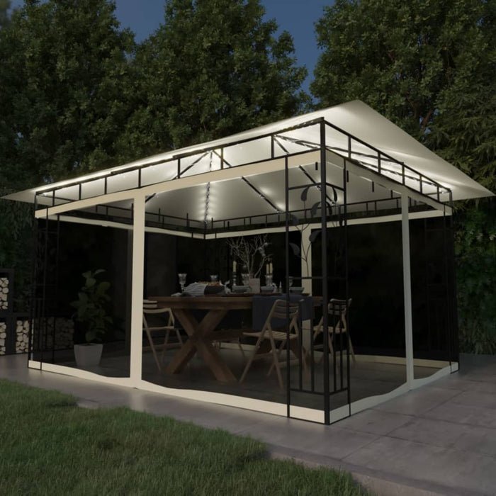 Gazebo con Zanzariera e Luci LED 4x3x2,73 m Crema  cod mxl 58743