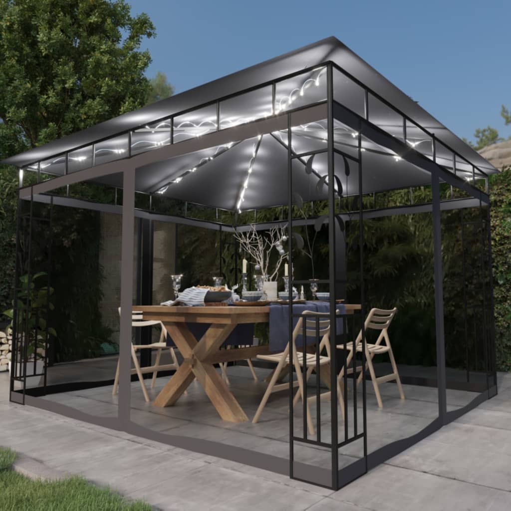 Gazebo con Zanzariera e Luci LED 3x3x2,73 m Antracite  cod mxl 71569