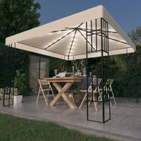 Gazebo con Stringa di Luci LED 3x3 m Crema
