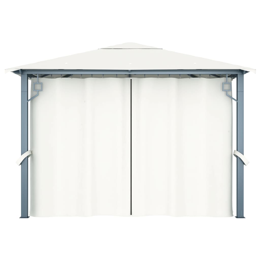 Gazebo con Tende Stringa di Luci LED 300x300 cm Crema Alluminio