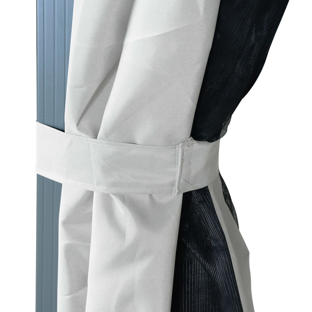 Gazebo con Tende Stringa di Luci LED 300x300 cm Crema Alluminio