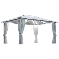 Gazebo con Tende Stringa di Luci LED 400x300 cm Crema Alluminio