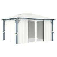 Gazebo con Tende Stringa di Luci LED 400x300 cm Crema Alluminio