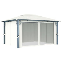 Gazebo con Tende Stringa di Luci LED 400x300 cm Crema Alluminio