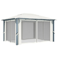 Gazebo con Tende Stringa di Luci LED 400x300 cm Crema Alluminio