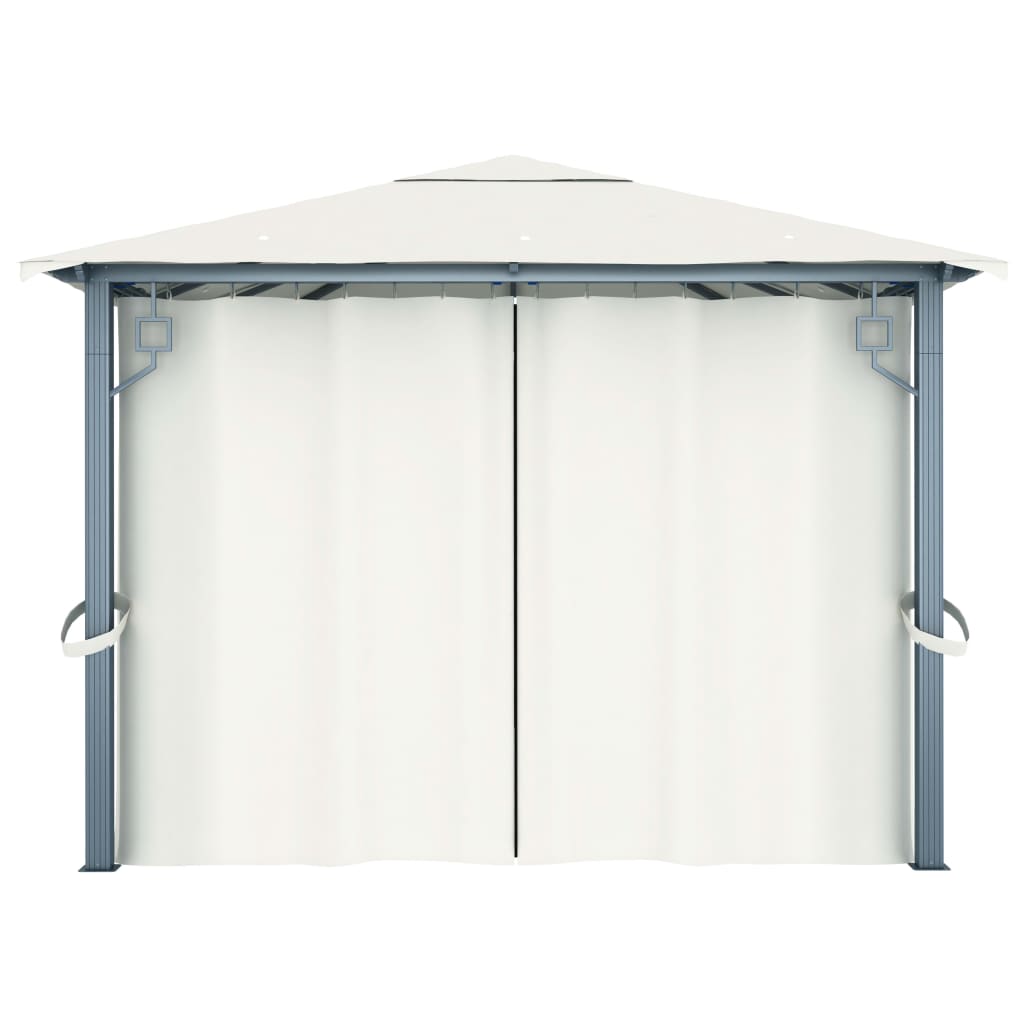 Gazebo con Tende Stringa di Luci LED 400x300 cm Crema Alluminio