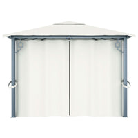 Gazebo con Tende Stringa di Luci LED 400x300 cm Crema Alluminio
