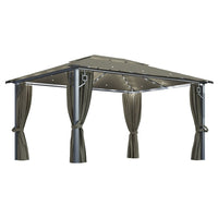 Gazebo con Tende e Luci LED 400x300 cm Grigio Talpa Alluminio 3070337