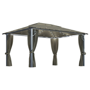 Gazebo con Tende e Luci LED 400x300 cm Grigio Talpa Alluminio 3070337