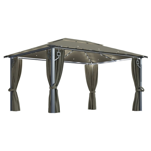 Gazebo con Tende e Luci LED 400x300 cm Grigio Talpa Alluminio 3070337