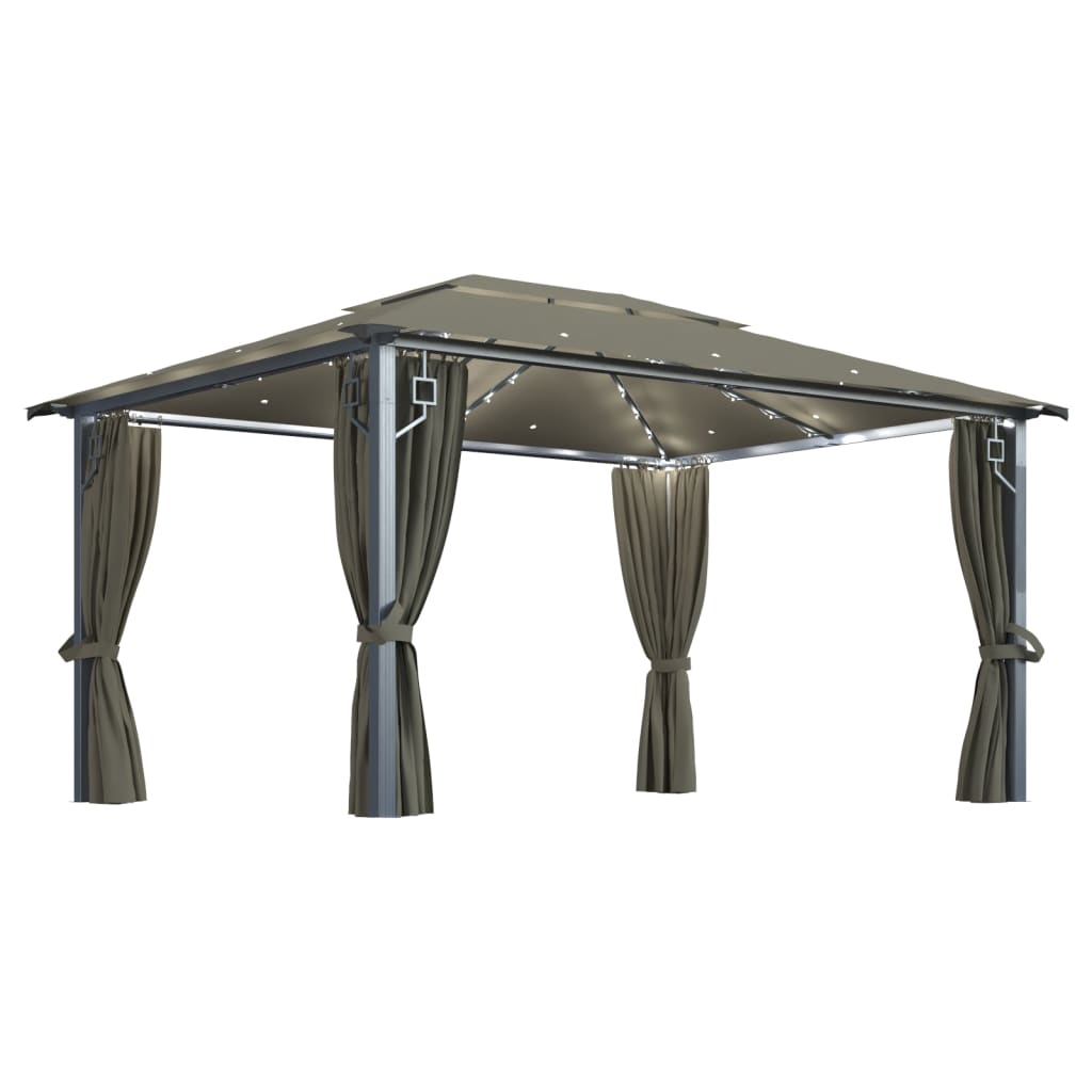 Gazebo con Tende e Luci LED 400x300 cm Grigio Talpa Alluminio