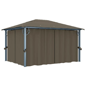 Gazebo con Tende e Luci LED 400x300 cm Grigio Talpa Alluminio 3070337