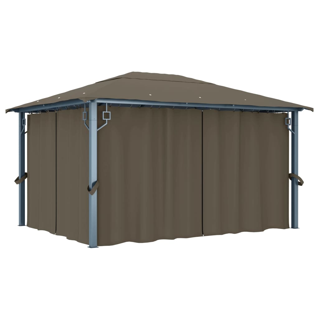Gazebo con Tende e Luci LED 400x300 cm Grigio Talpa Alluminio