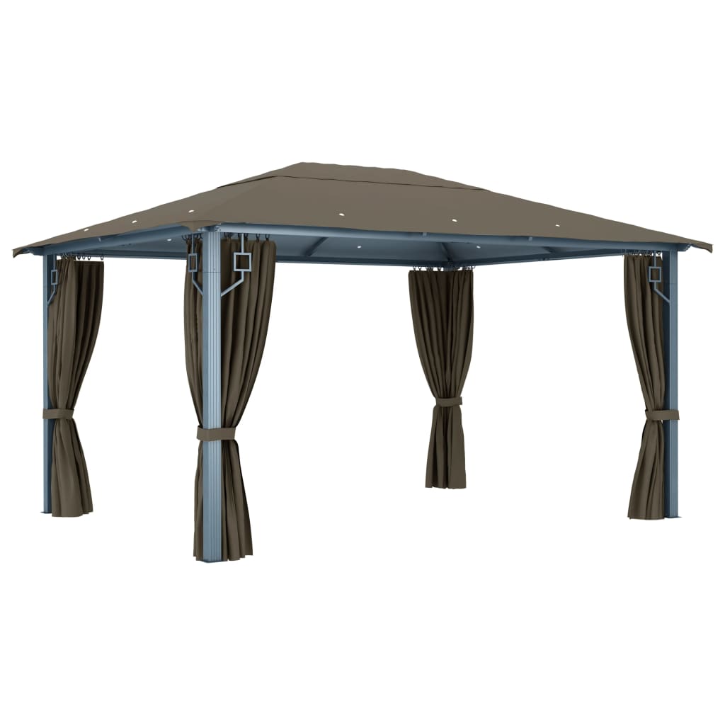 Gazebo con Tende e Luci LED 400x300 cm Grigio Talpa Alluminio 3070337