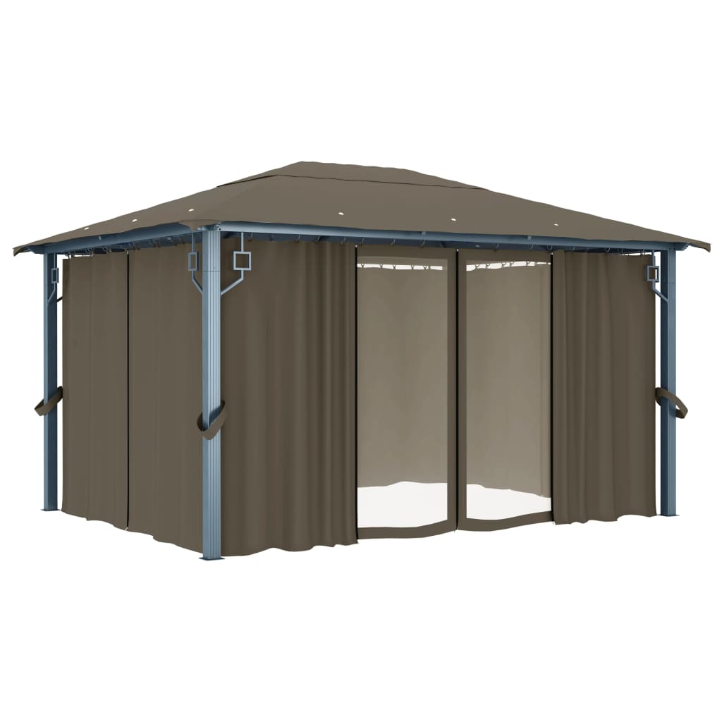 Gazebo con Tende e Luci LED 400x300 cm Grigio Talpa Alluminio 3070337