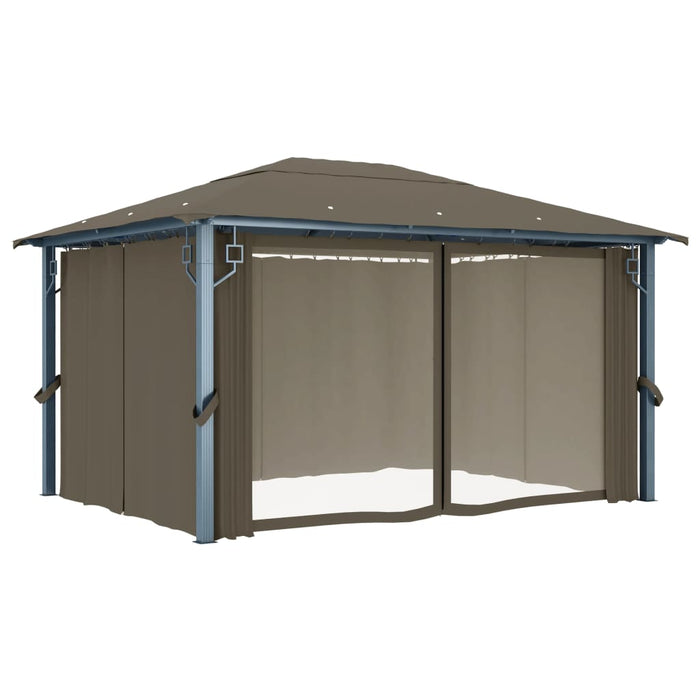 Gazebo con Tende e Luci LED 400x300 cm Grigio Talpa Alluminio 3070337