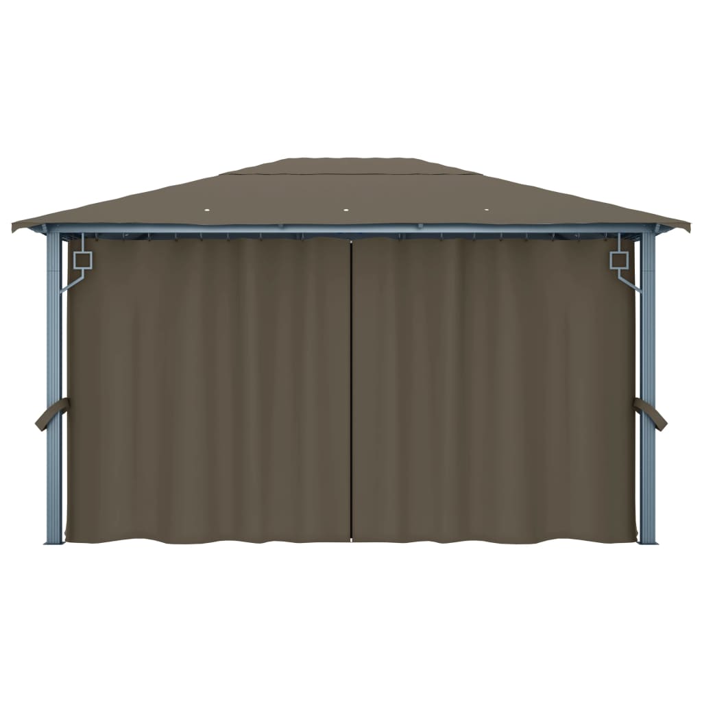 Gazebo con Tende e Luci LED 400x300 cm Grigio Talpa Alluminio
