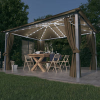 Gazebo con Tende e Luci LED 400x300 cm Grigio Talpa Alluminio 3070337