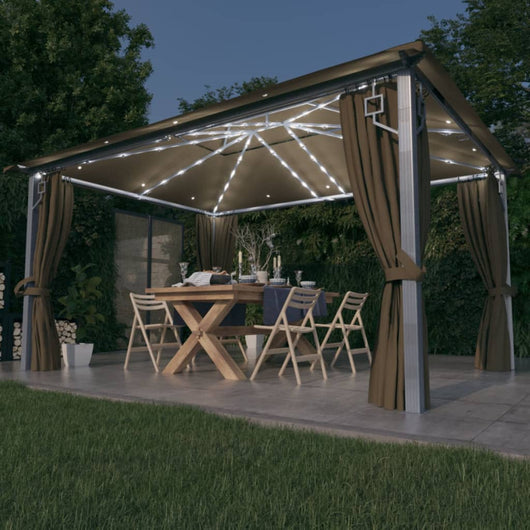 Gazebo con Tende e Luci LED 400x300 cm Grigio Talpa Alluminio 3070337