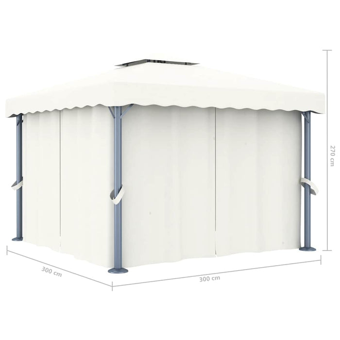 Gazebo con Tende e Stringa di Luci LED 3x3 m Bianco Crema