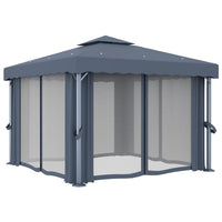Gazebo con Tende e Stringa di Luci LED 3x3 m Antracite