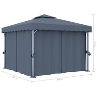 Gazebo con Tende e Stringa di Luci LED 3x3 m Antracite