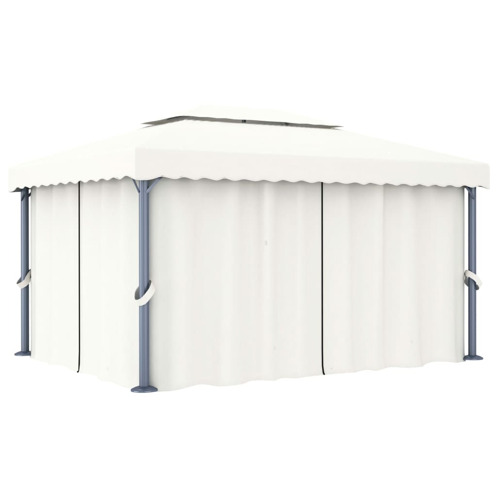 Gazebo con Tende e Stringa di Luci LED 4x3 m Bianco Crema 3070353