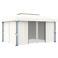 Gazebo con Tende e Stringa di Luci LED 4x3 m Bianco Crema 3070353